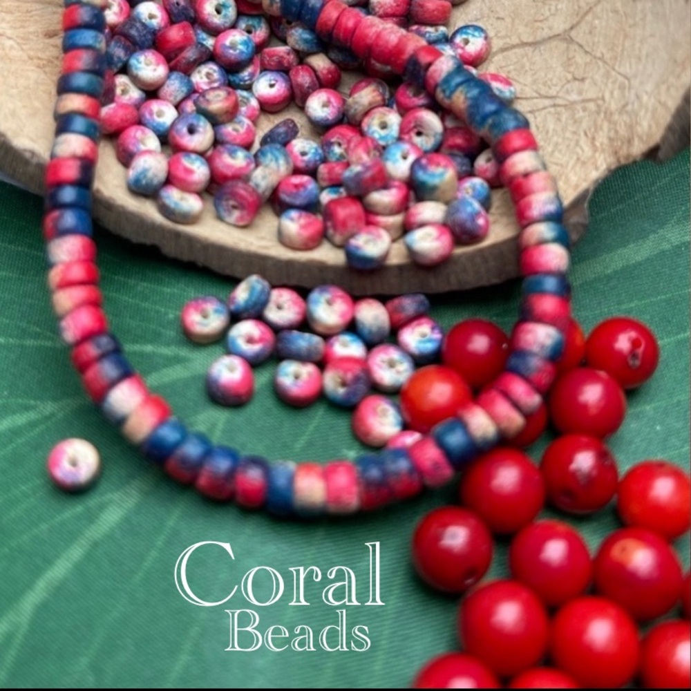 100 Vibrant Tied Dyed Coco Coconut Shell & CORAL GEMSTONE Beads DIY Jewelry Lot